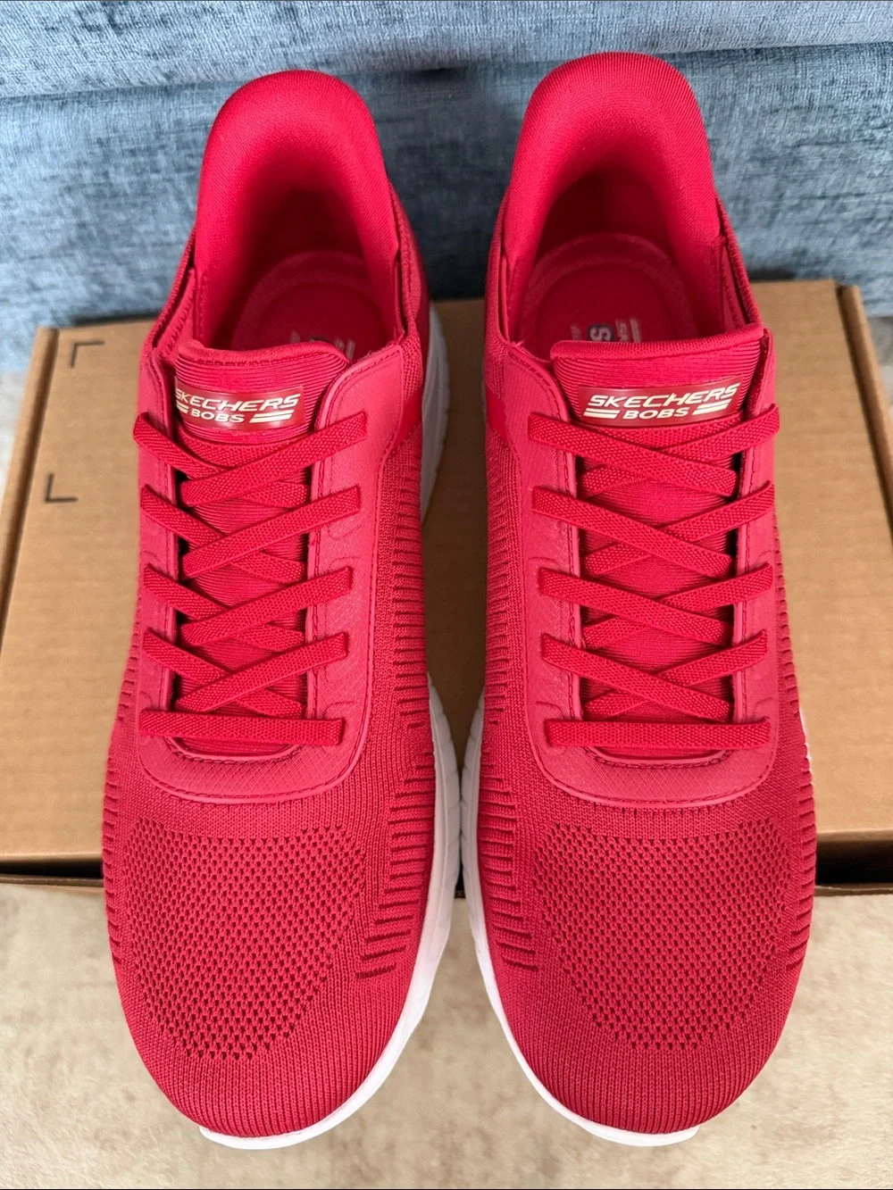 Skechers Women's Squad Chaos Red Knit Lace-Up Sneakers